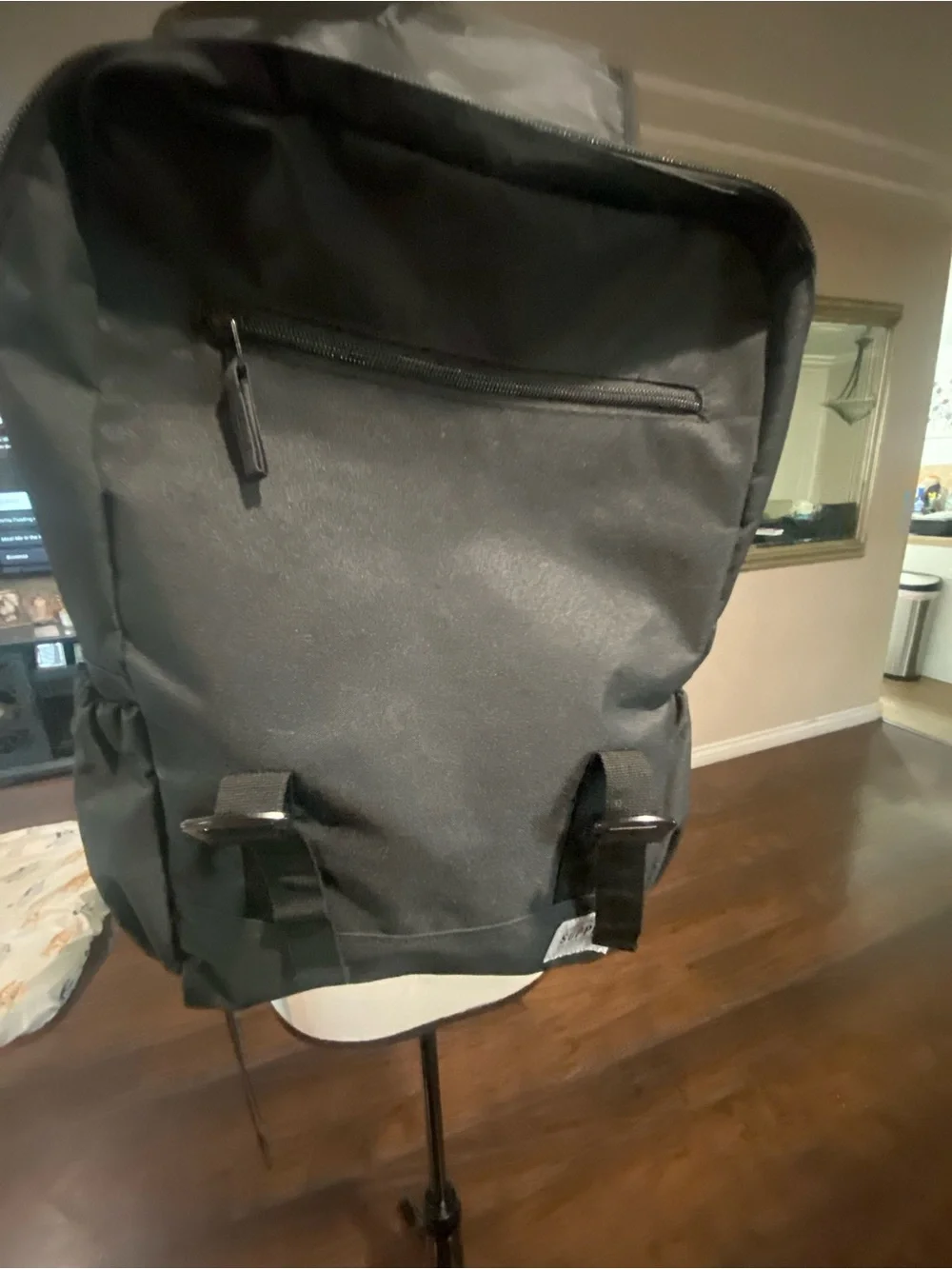 London Fog Black Canvas Flap Backpack with Buckle Straps